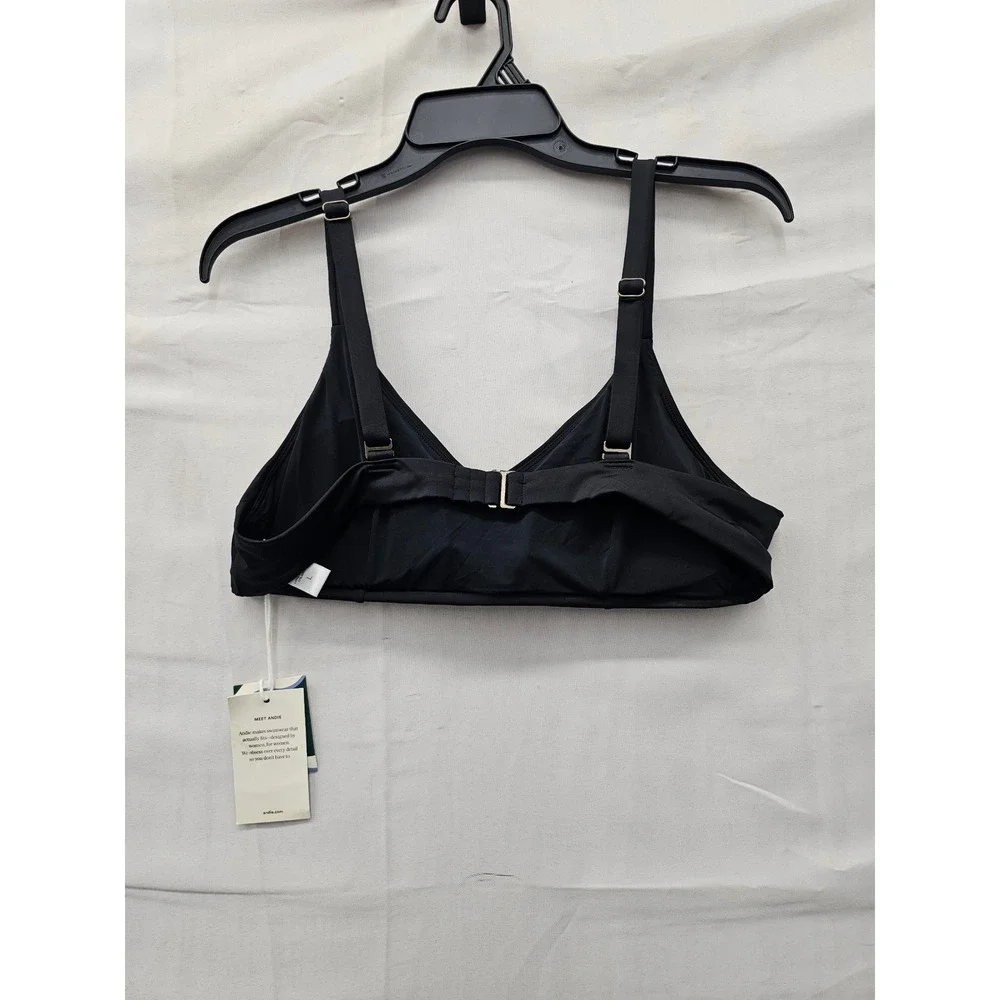 Andie Womens V-Neck Bikini Top Black Nylon Blend Size Large
